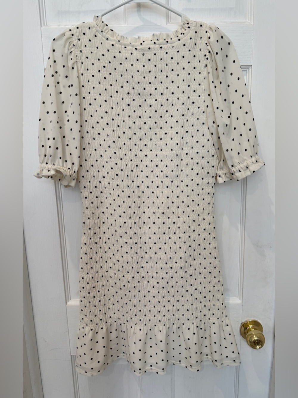 American Eagle Size M Polka Dot Smocked Dress Puff Sleeve Ruffle Hem Cute - Picture 7 of 15